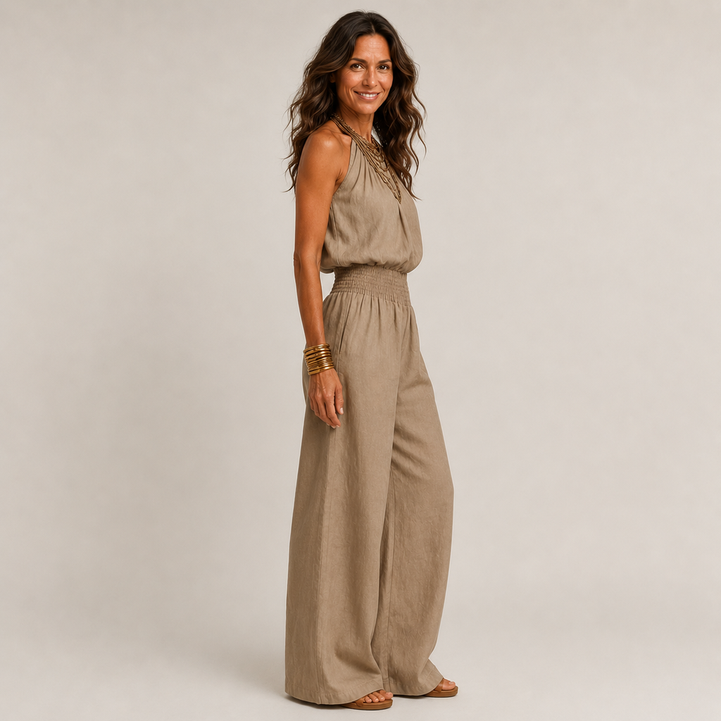Clara Halter Smocked Jumpsuit — Women's Wide Leg Palazzo Summer Jumpsuit