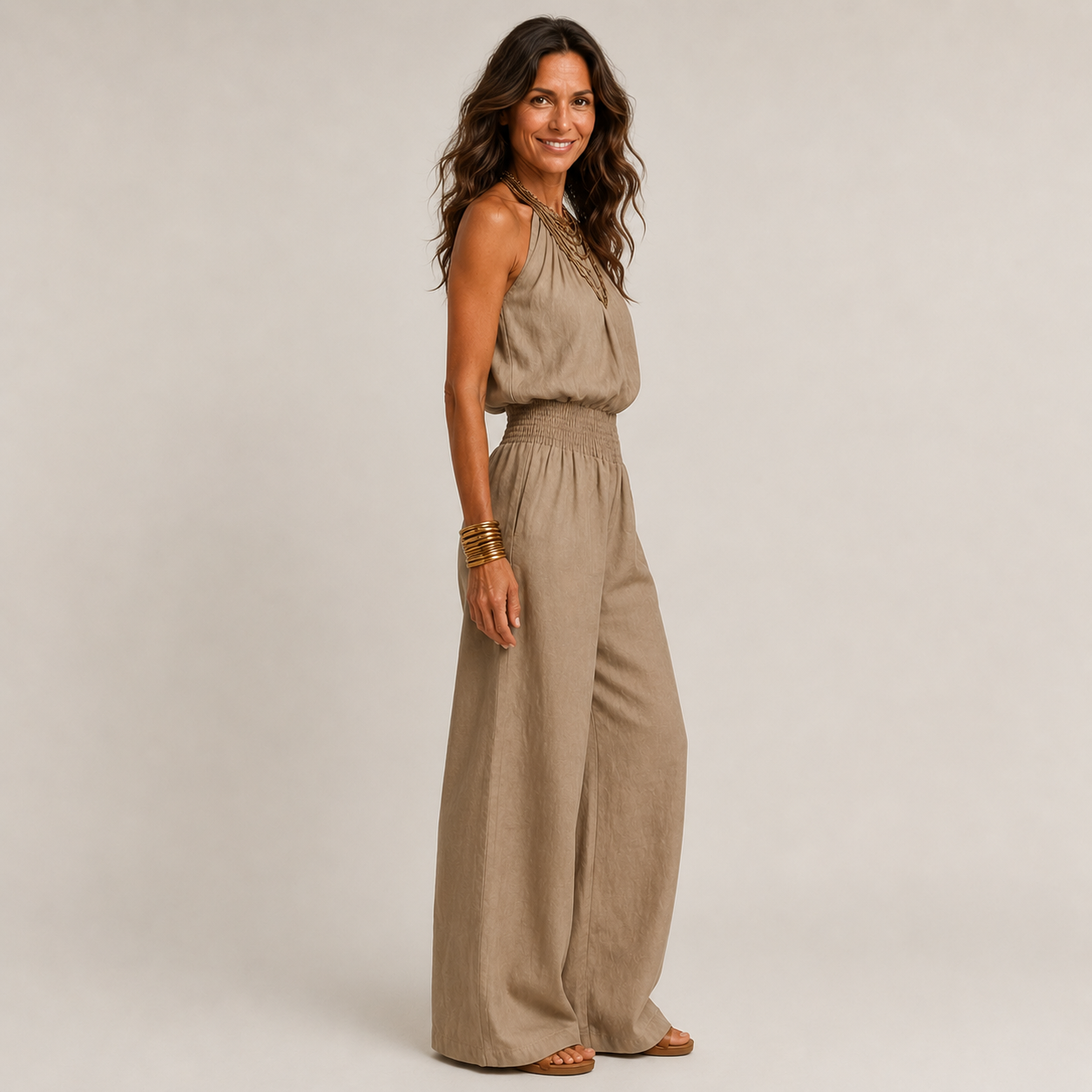 Clara Halter Smocked Jumpsuit — Women's Wide Leg Palazzo Summer Jumpsuit