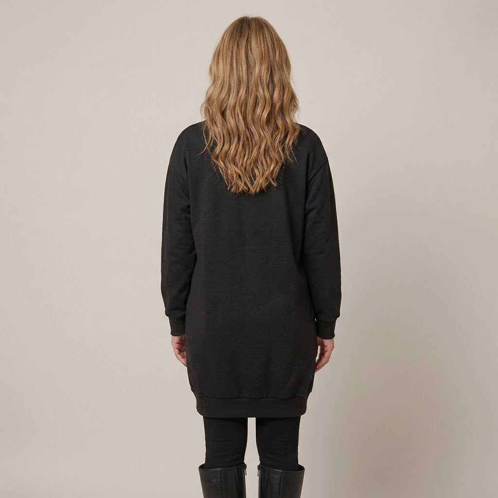 Women's Black Heart Print Sweatshirt Dress — Longline Oversized Jumper Dress