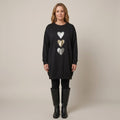 Women's Black Heart Print Sweatshirt Dress — Longline Oversized Jumper Dress