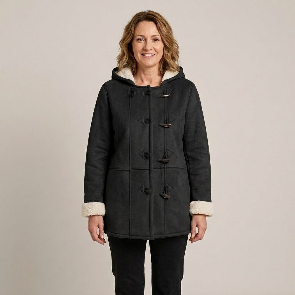Women's Hooded Duffle Coat — Fleece Lined Toggle Winter Jacket
