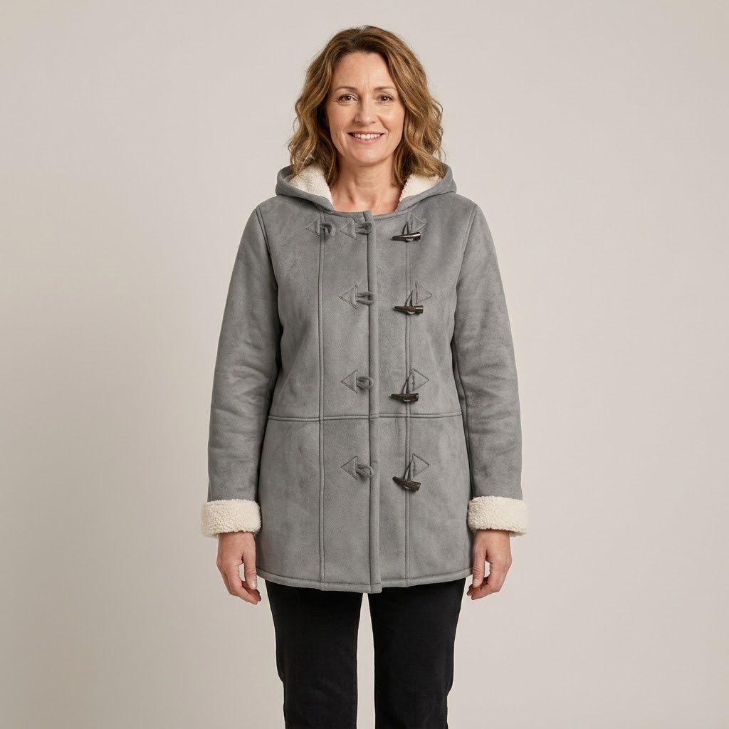 Women's Hooded Duffle Coat — Fleece Lined Toggle Winter Jacket