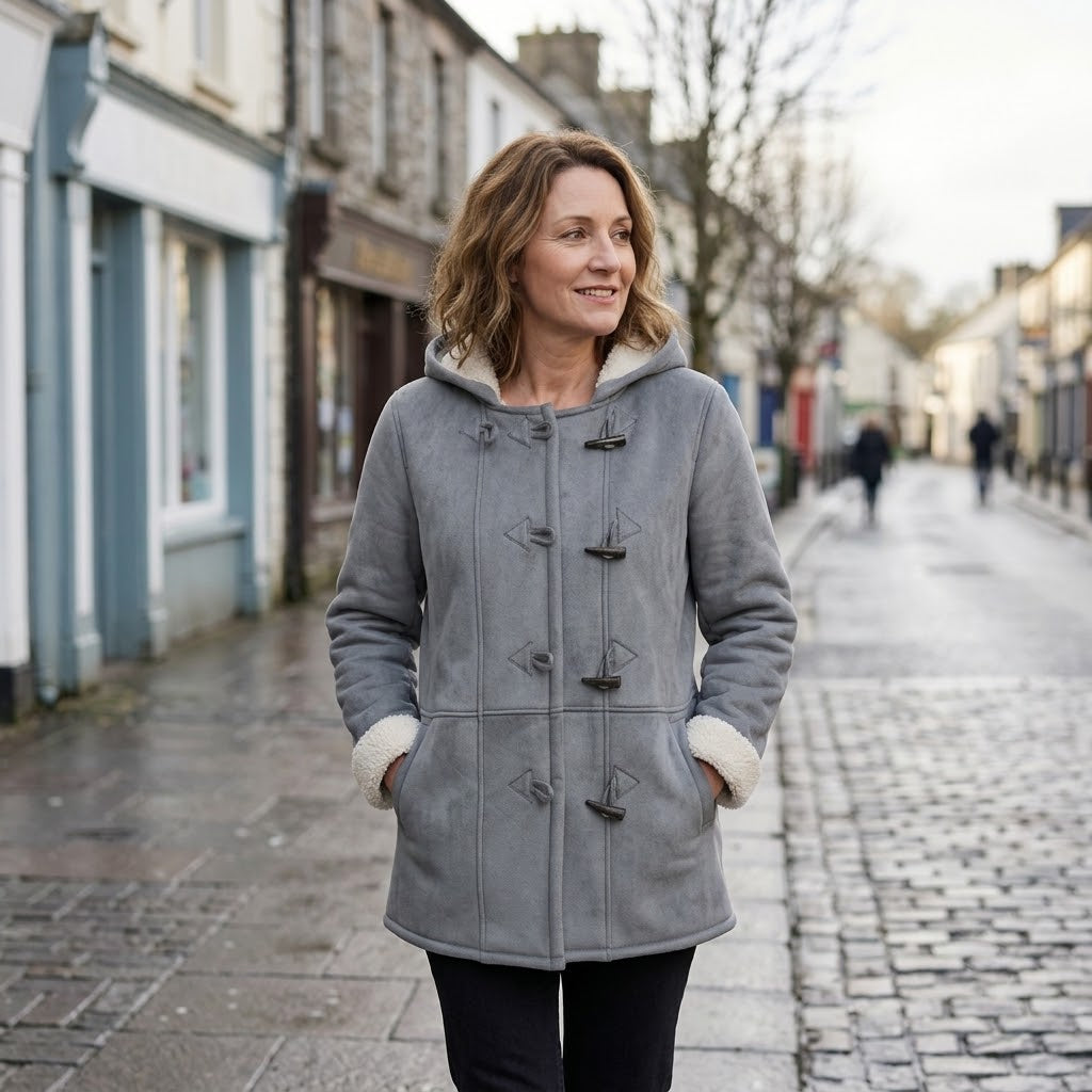 Women's Hooded Duffle Coat — Fleece Lined Toggle Winter Jacket