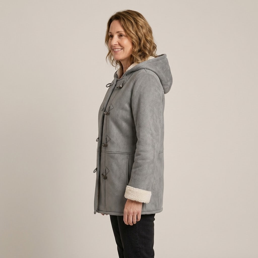 Women's Hooded Duffle Coat — Fleece Lined Toggle Winter Jacket