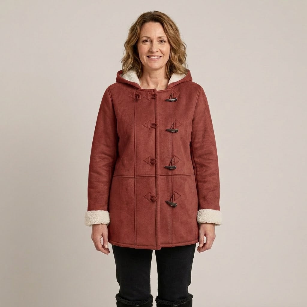 Women's Hooded Duffle Coat — Fleece Lined Toggle Winter Jacket