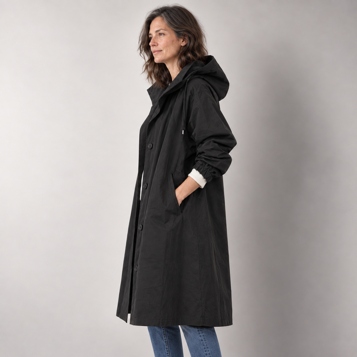 Hooded Longline Raincoat for Women