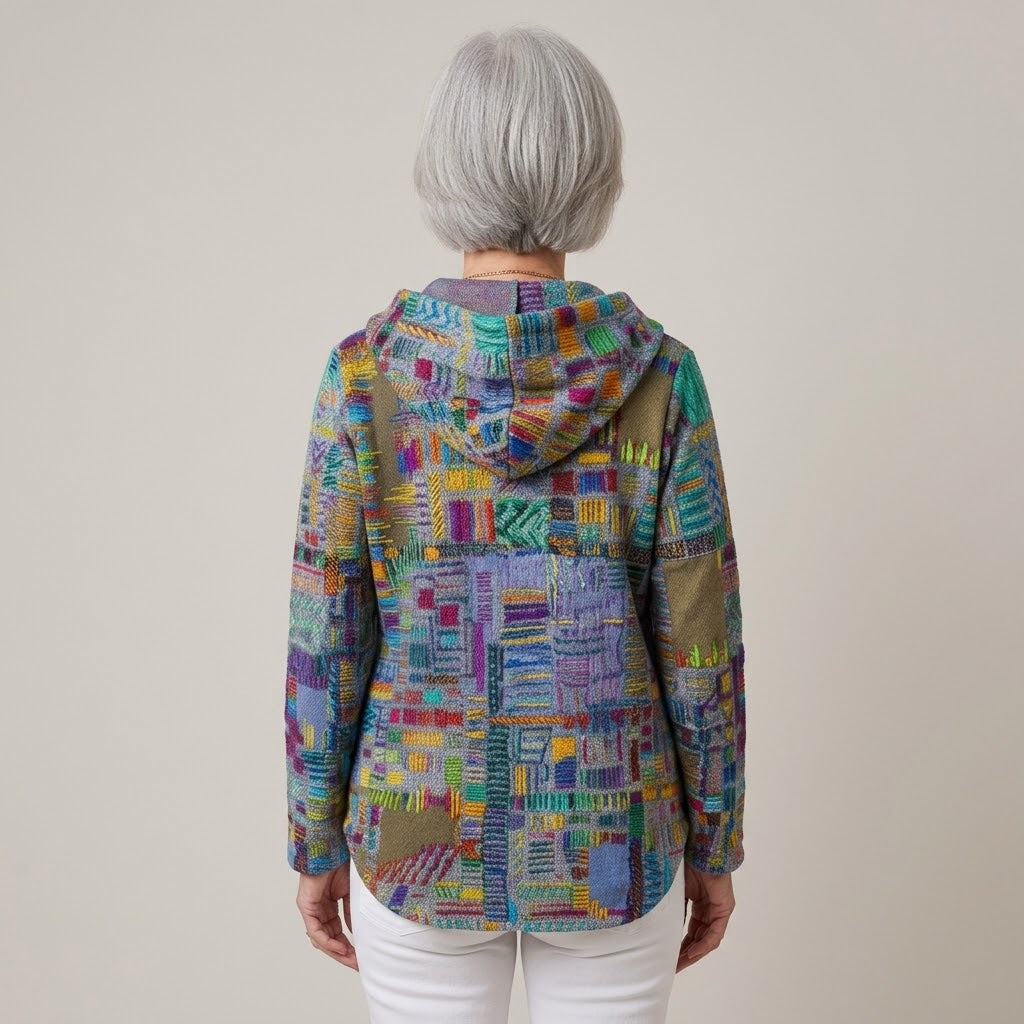Women's Sage Green Hooded Cardigan — Floral Print Button Front Soft Knit Jacket