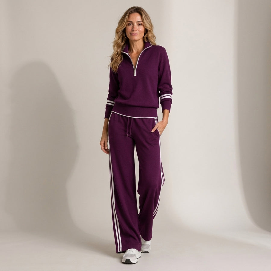 Ladies Knitted Two Piece Set – Half Zip Jumper & Wide Leg Trousers Co-ord