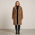 Women's Leopard Print Faux Fur Coat — Longline Lapel Collar Winter Jacket