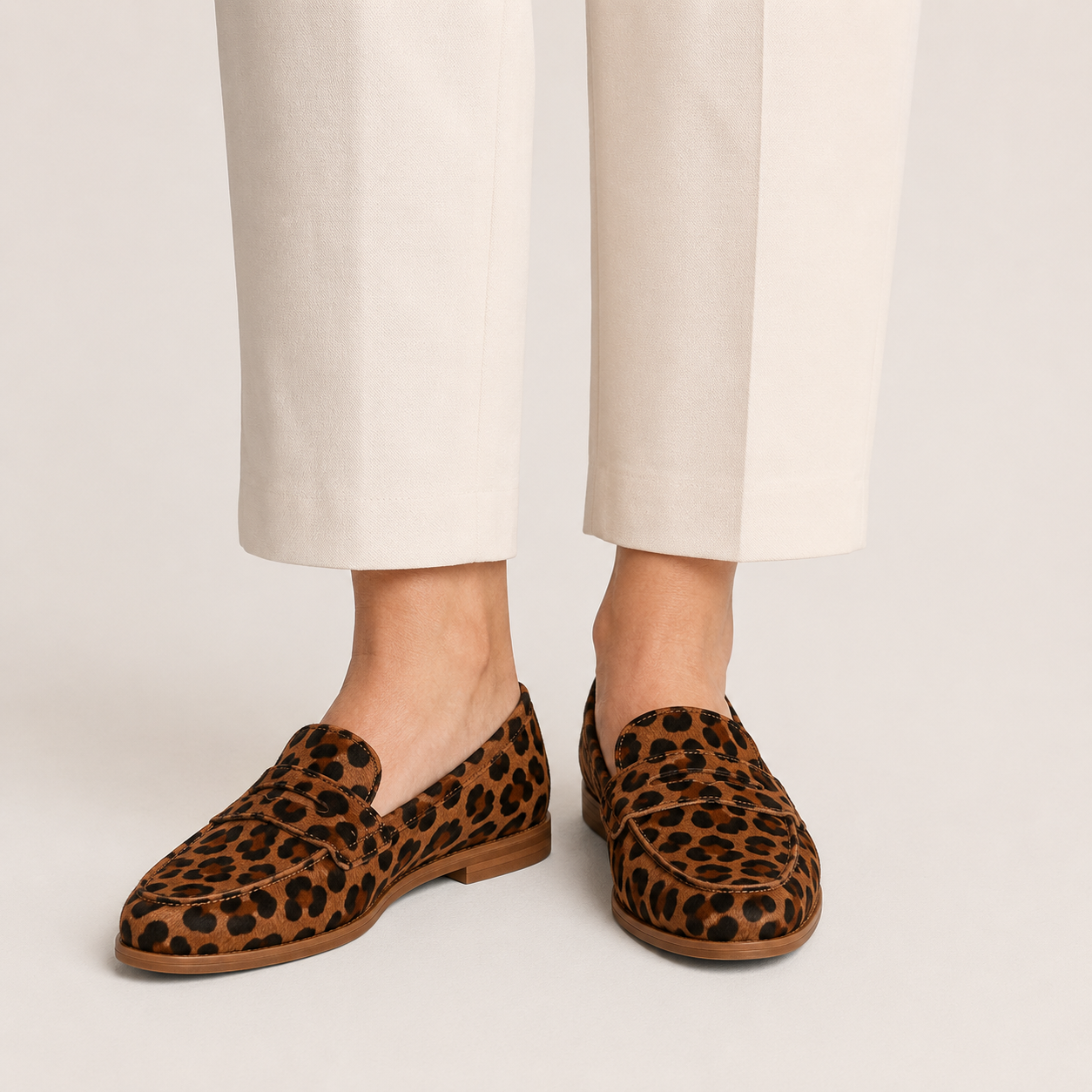Clara Leopard Penny Loafer — Women's Flat Slip-On Animal Print Shoe