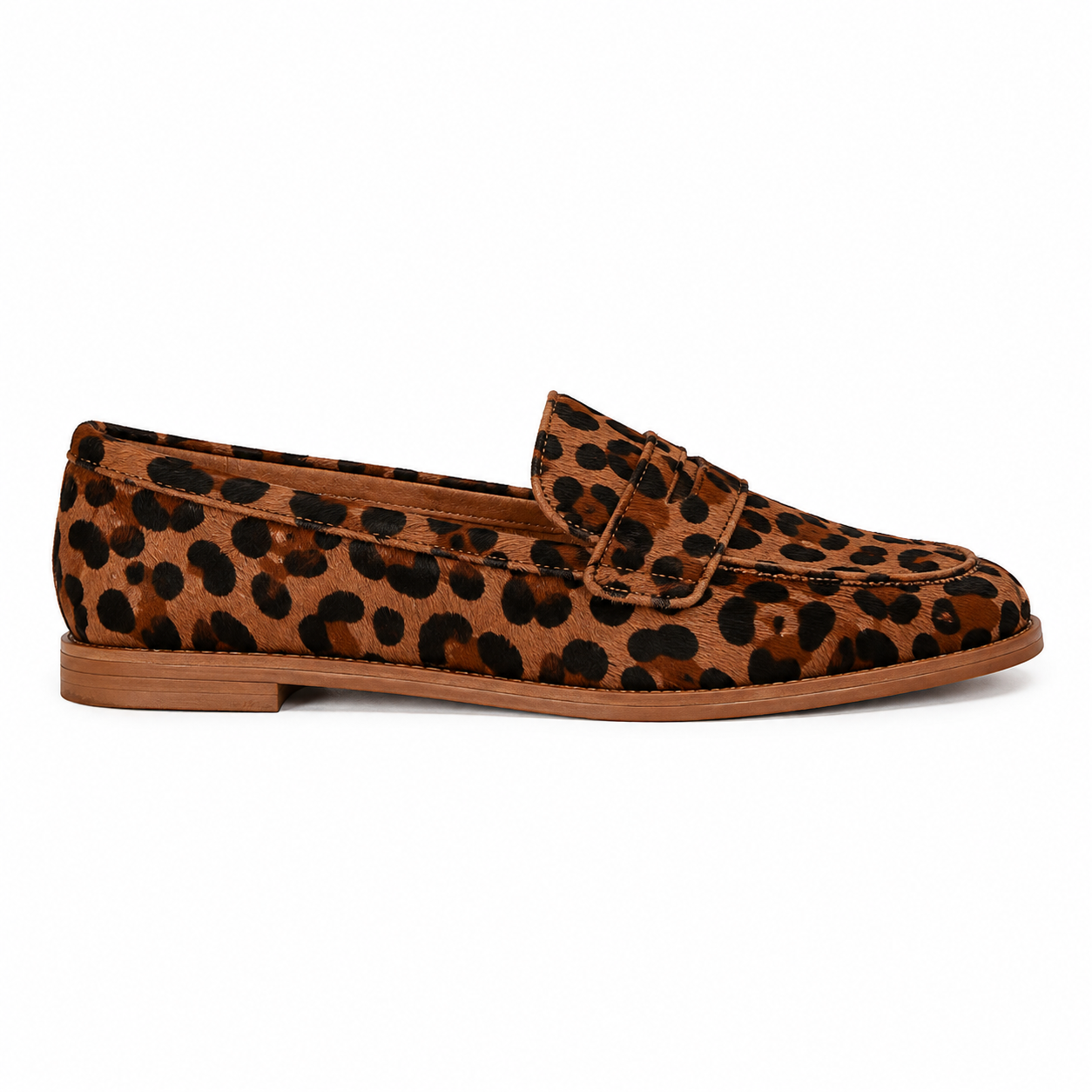 Clara Leopard Penny Loafer — Women's Flat Slip-On Animal Print Shoe