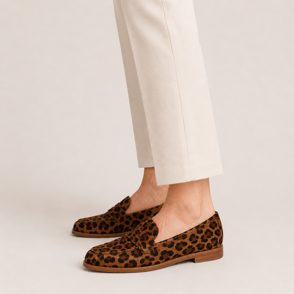 Clara Leopard Penny Loafer — Women's Flat Slip-On Animal Print Shoe
