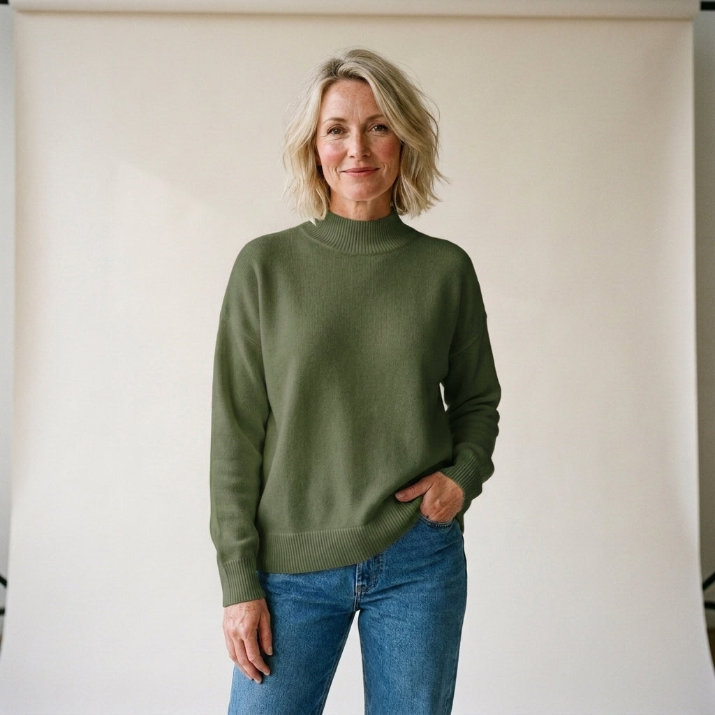 MOCK NECK KNIT SWEATER FOR WOMEN