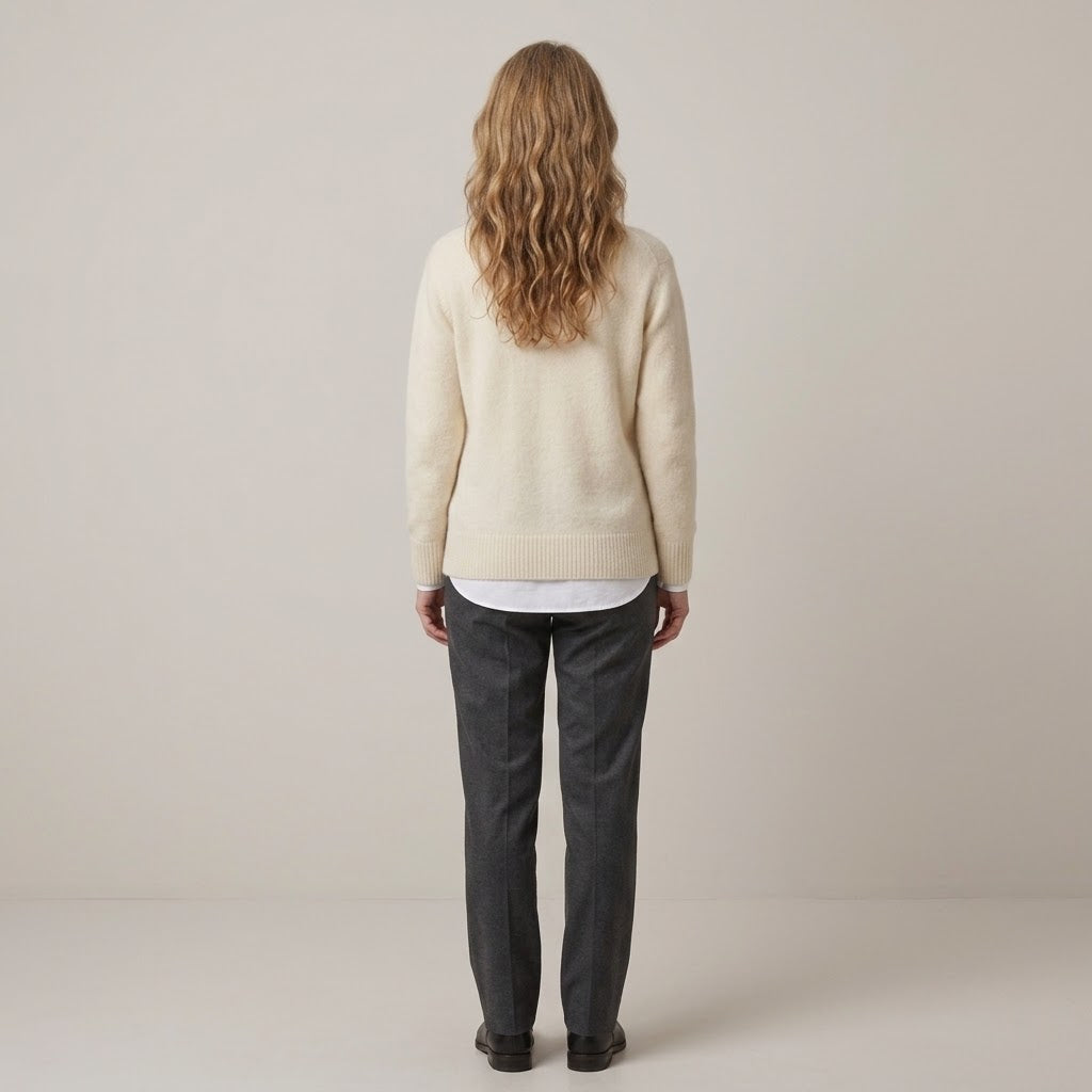 Women's Cream Mock Neck Jumper — High Neck Soft Knit Cashmere Sweater