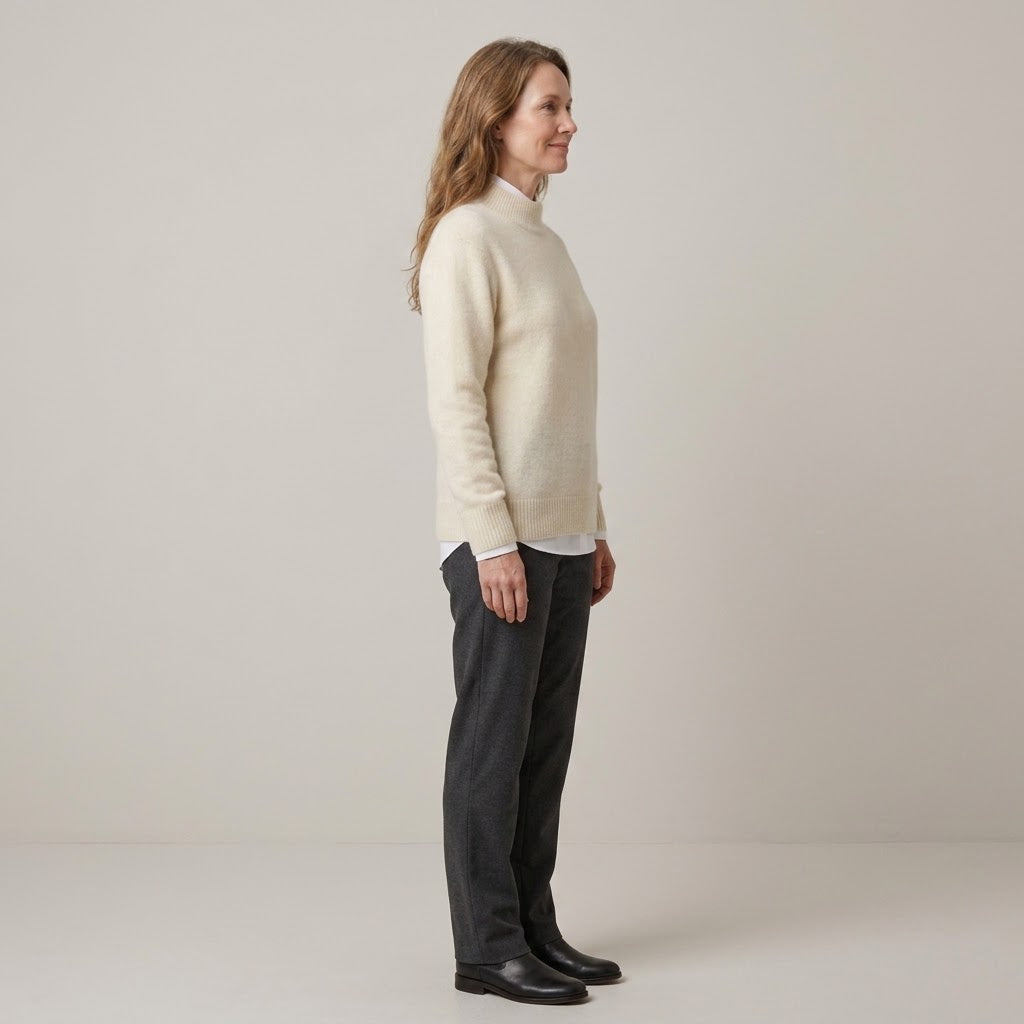 Women's Cream Mock Neck Jumper — High Neck Soft Knit Cashmere Sweater