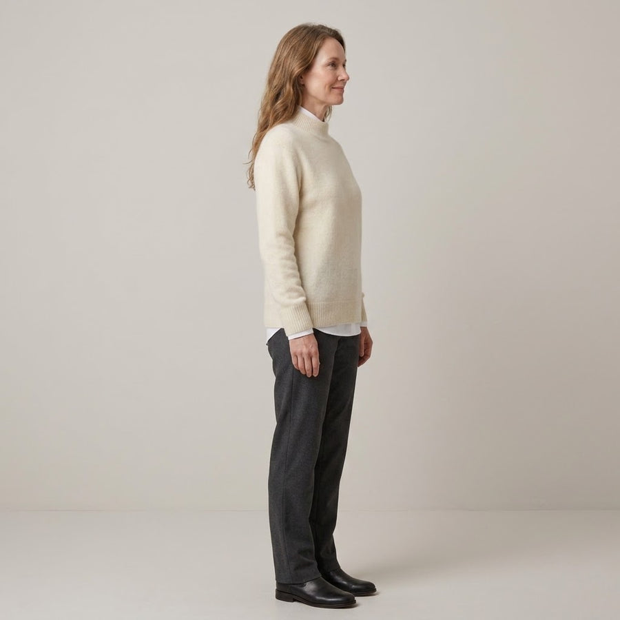 Women's Cream Mock Neck Jumper — High Neck Soft Knit Cashmere Sweater