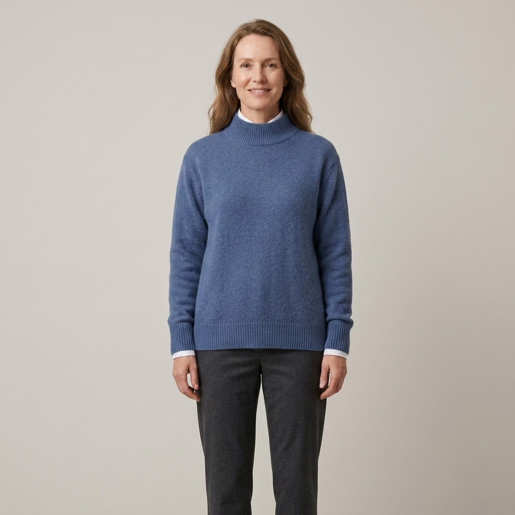 Women's Cream Mock Neck Jumper — High Neck Soft Knit Cashmere Sweater