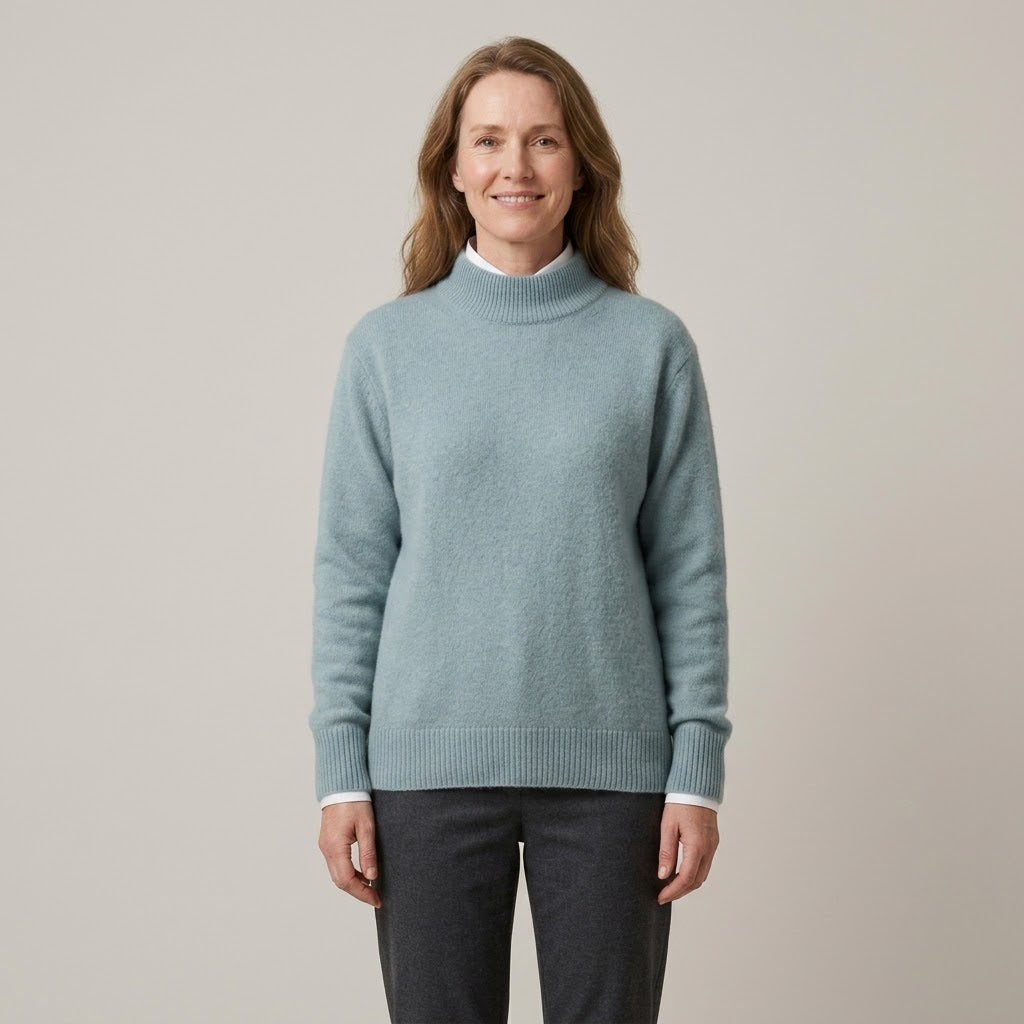 Women's Cream Mock Neck Jumper — High Neck Soft Knit Cashmere Sweater