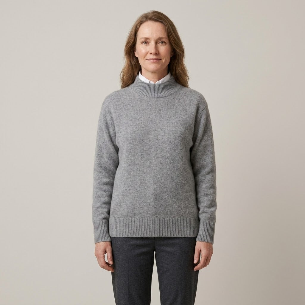 Women's Cream Mock Neck Jumper — High Neck Soft Knit Cashmere Sweater