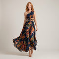 Women's Navy Floral One Shoulder Maxi Dress — Wedding Guest Occasion Dress