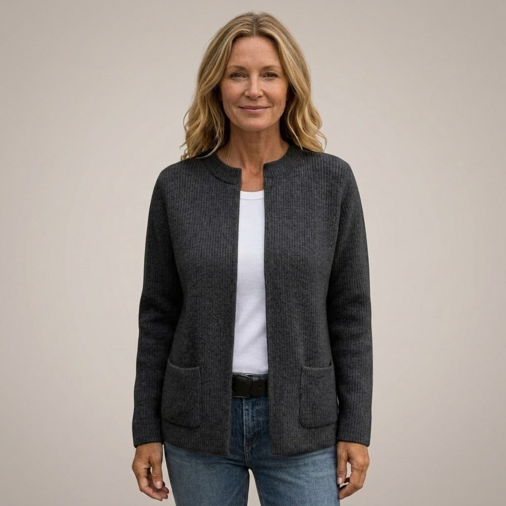 Women's Open Front Cardigan with Pockets — Ribbed Knit Edge to Edge