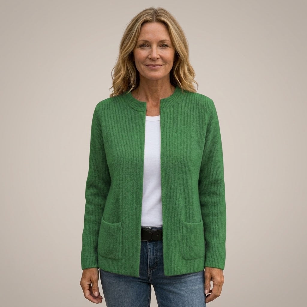 Women's Open Front Cardigan with Pockets — Ribbed Knit Edge to Edge