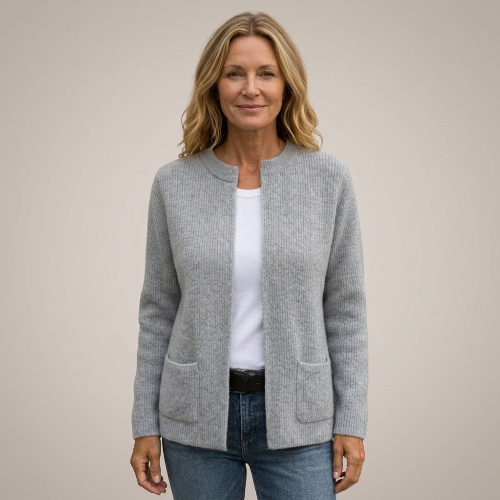 Women's Open Front Cardigan with Pockets — Ribbed Knit Edge to Edge