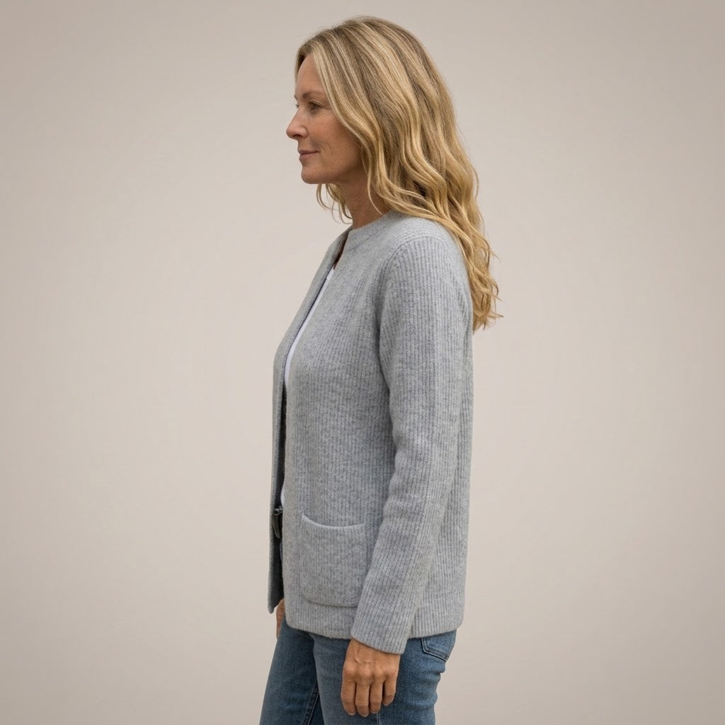Women's Open Front Cardigan with Pockets — Ribbed Knit Edge to Edge