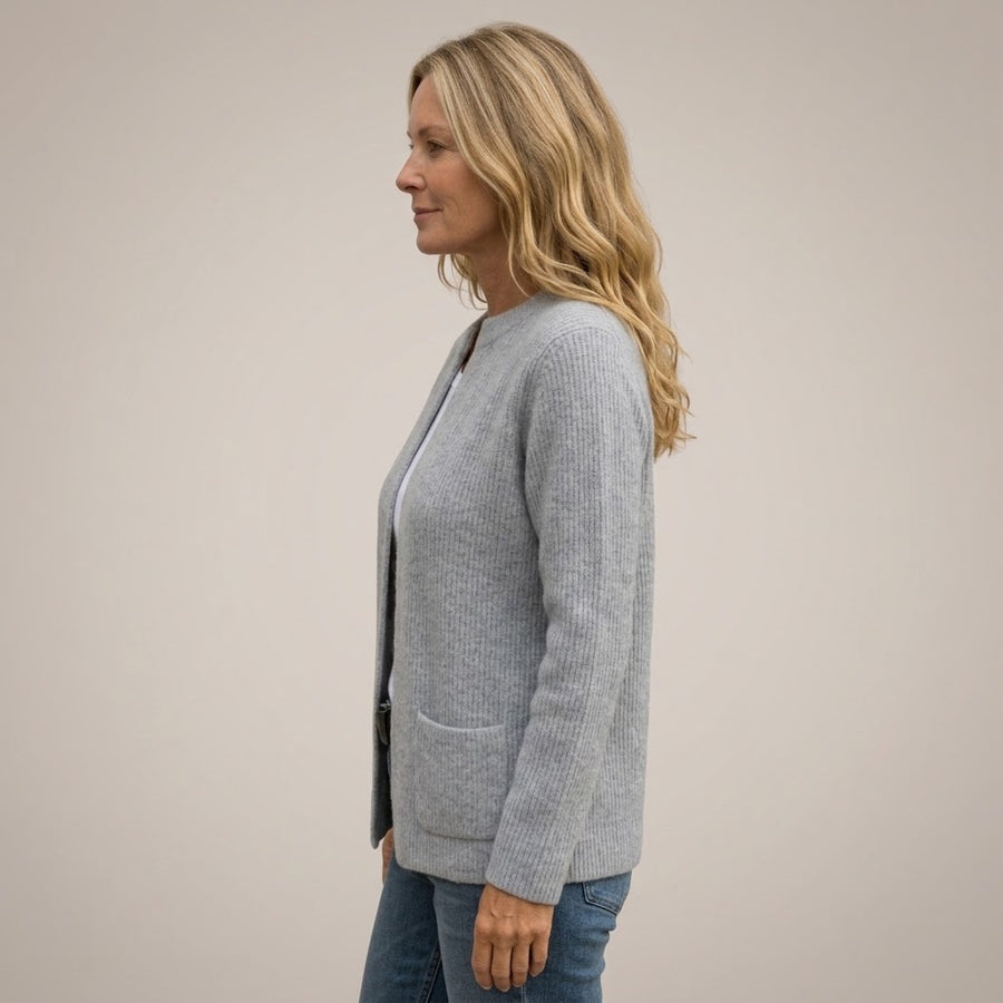 Women's Open Front Cardigan with Pockets — Ribbed Knit Edge to Edge