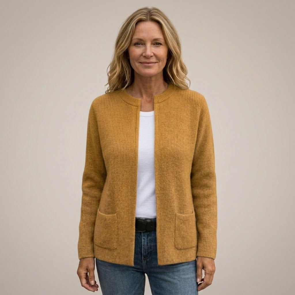 Women's Open Front Cardigan with Pockets — Ribbed Knit Edge to Edge