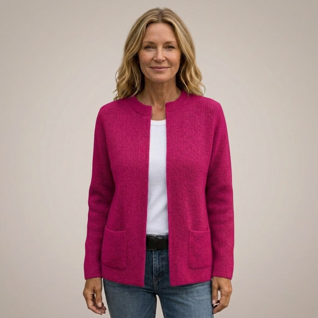 Women's Open Front Cardigan with Pockets — Ribbed Knit Edge to Edge
