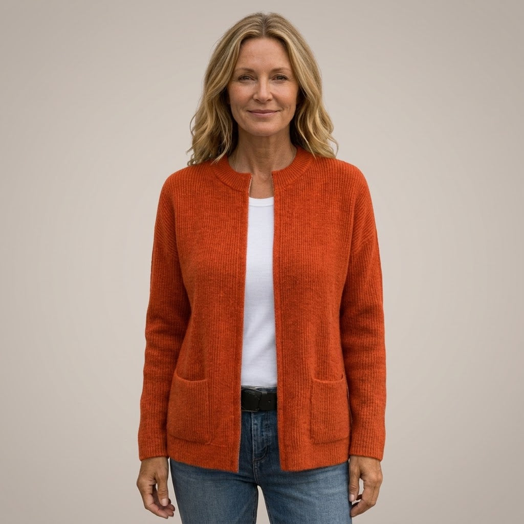 Women's Open Front Cardigan with Pockets — Ribbed Knit Edge to Edge