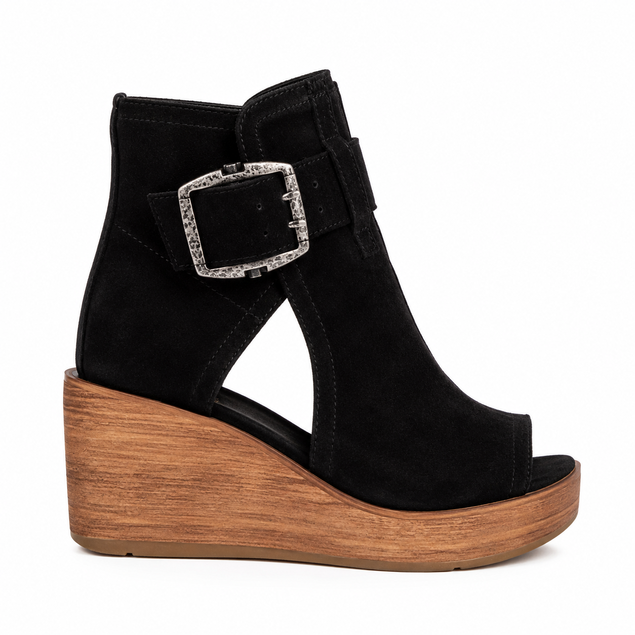 Clara Open Wedge Ankle Boot — Women's Peep Toe Buckle Wedge Sandal