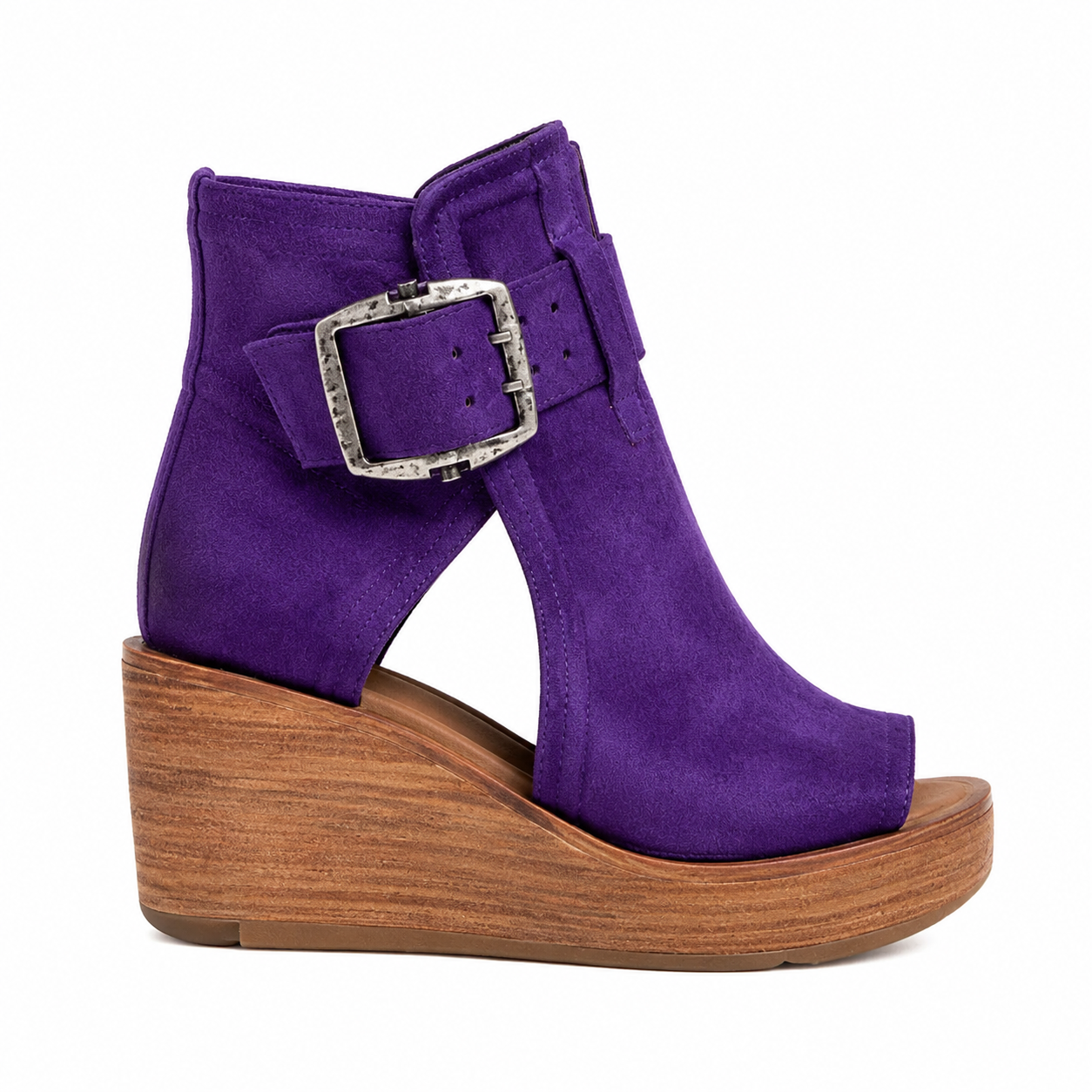 Clara Open Wedge Ankle Boot — Women's Peep Toe Buckle Wedge Sandal