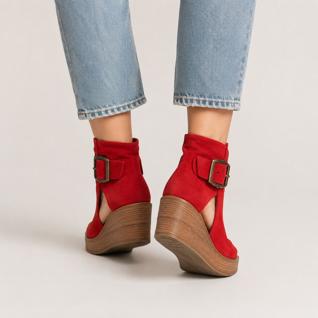 Clara Open Wedge Ankle Boot — Women's Peep Toe Buckle Wedge Sandal