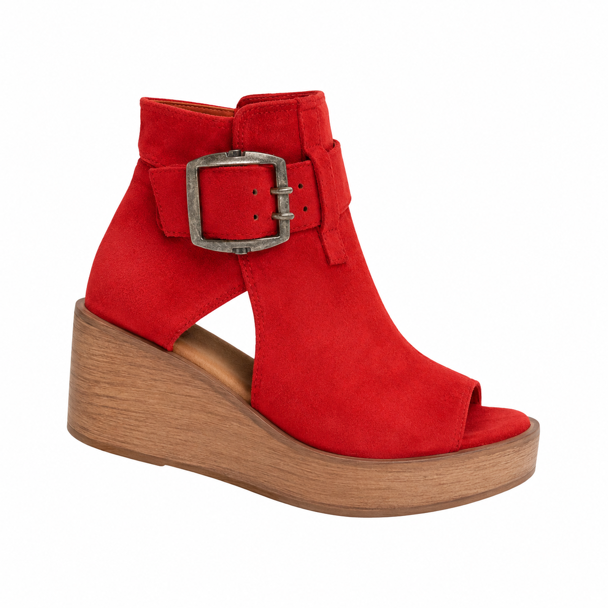 Clara Open Wedge Ankle Boot — Women's Peep Toe Buckle Wedge Sandal