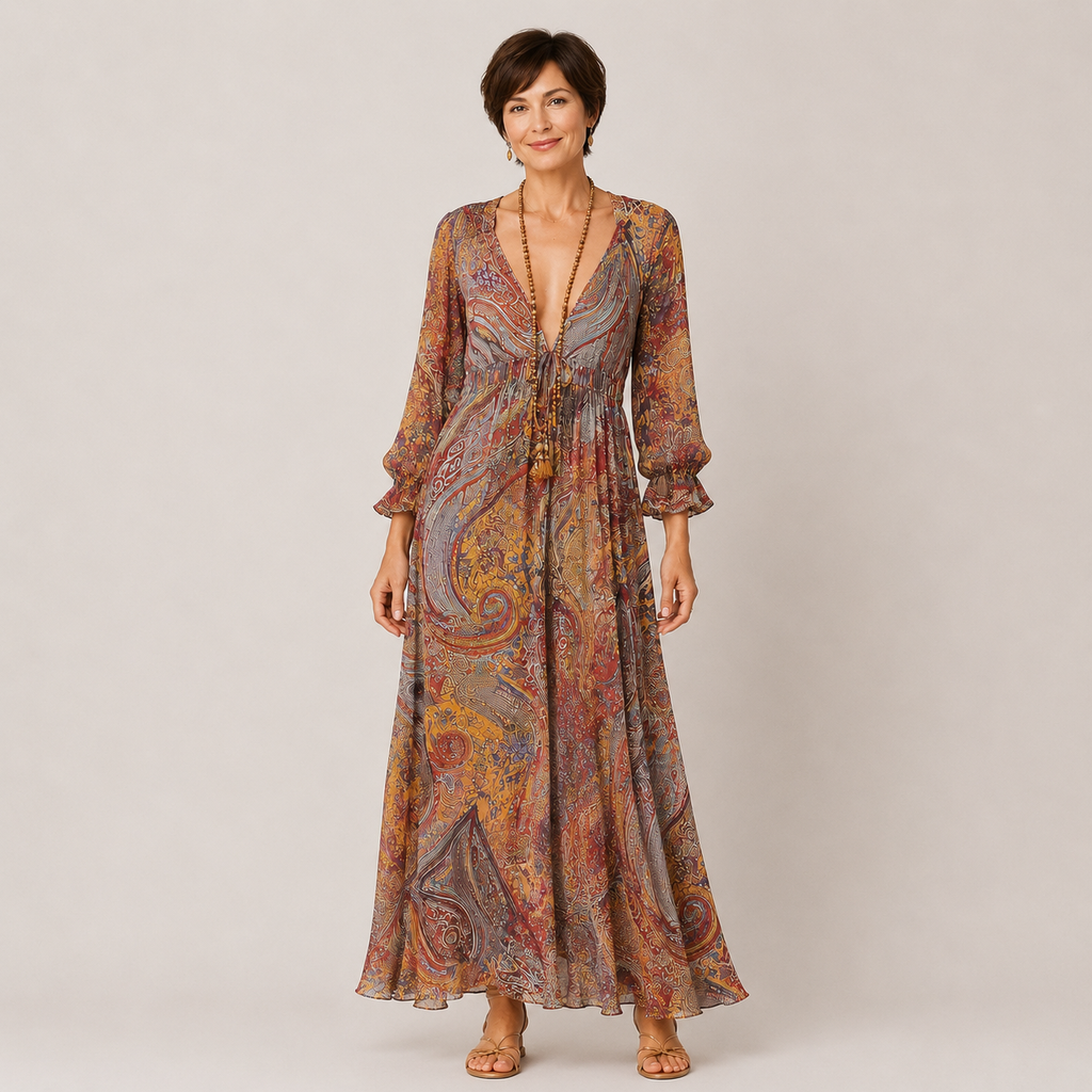 Clara Orchard A-Line Dress — Women's Elegant Flowing A-Line Midi Dress