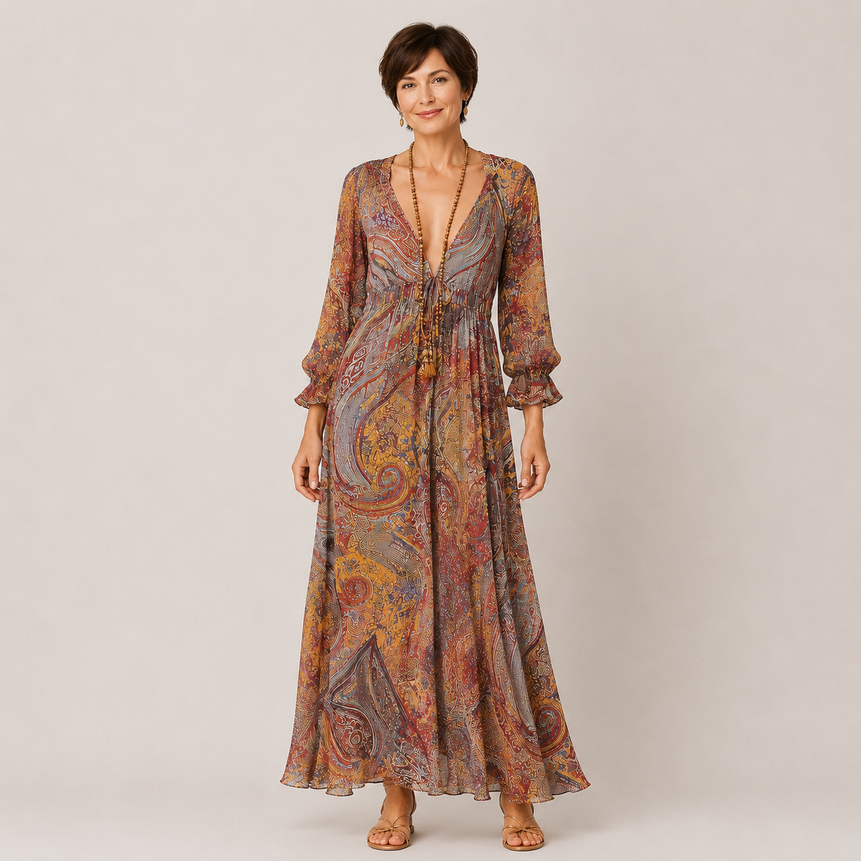 Clara Orchard A-Line Dress — Women's Elegant Flowing A-Line Midi Dress