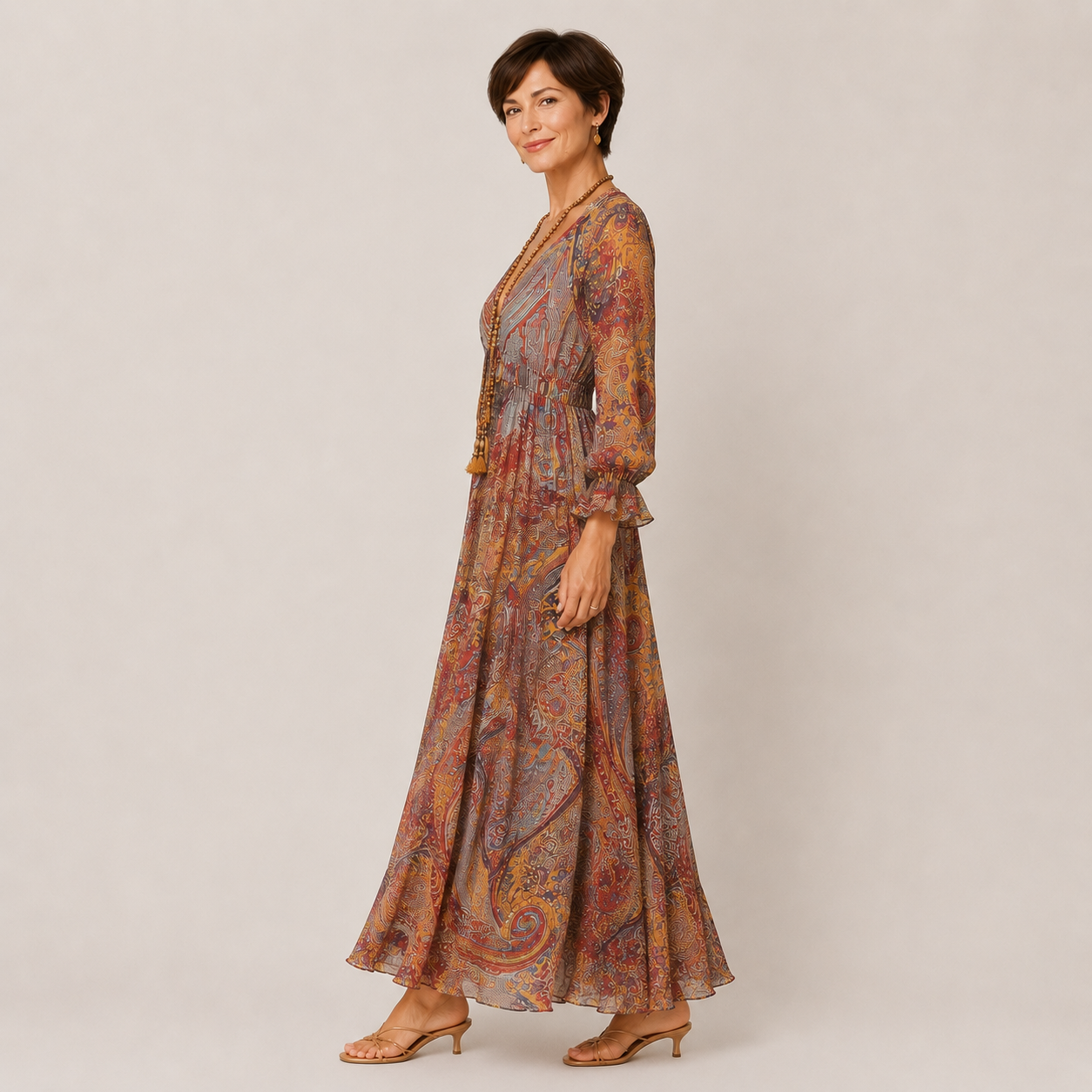 Clara Orchard A-Line Dress — Women's Elegant Flowing A-Line Midi Dress
