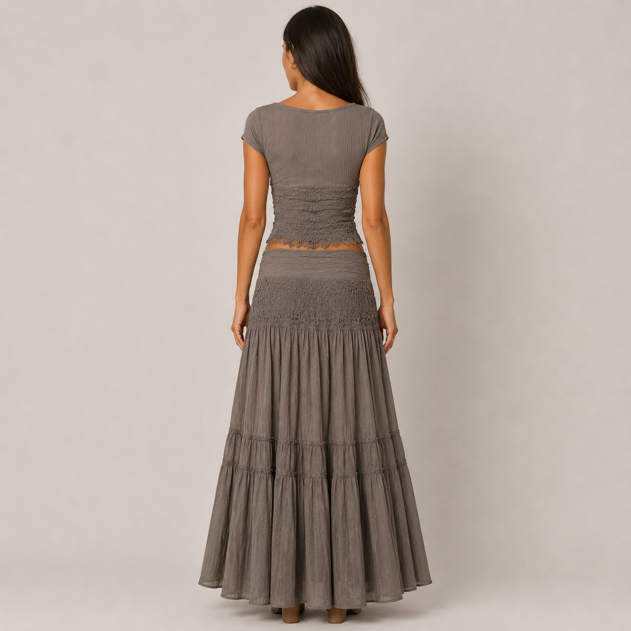Clara Orchard Two-Piece Set — Women's Crop Top & Tiered Maxi Skirt Co-ord