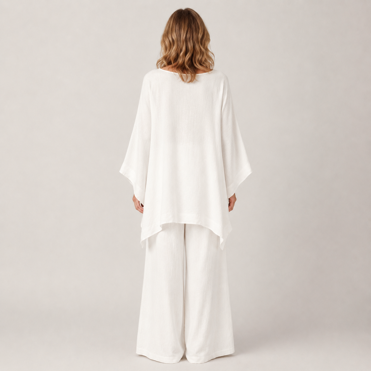 Clara Oversized Linen Set — Women's Batwing Top Wide Leg Trouser Set