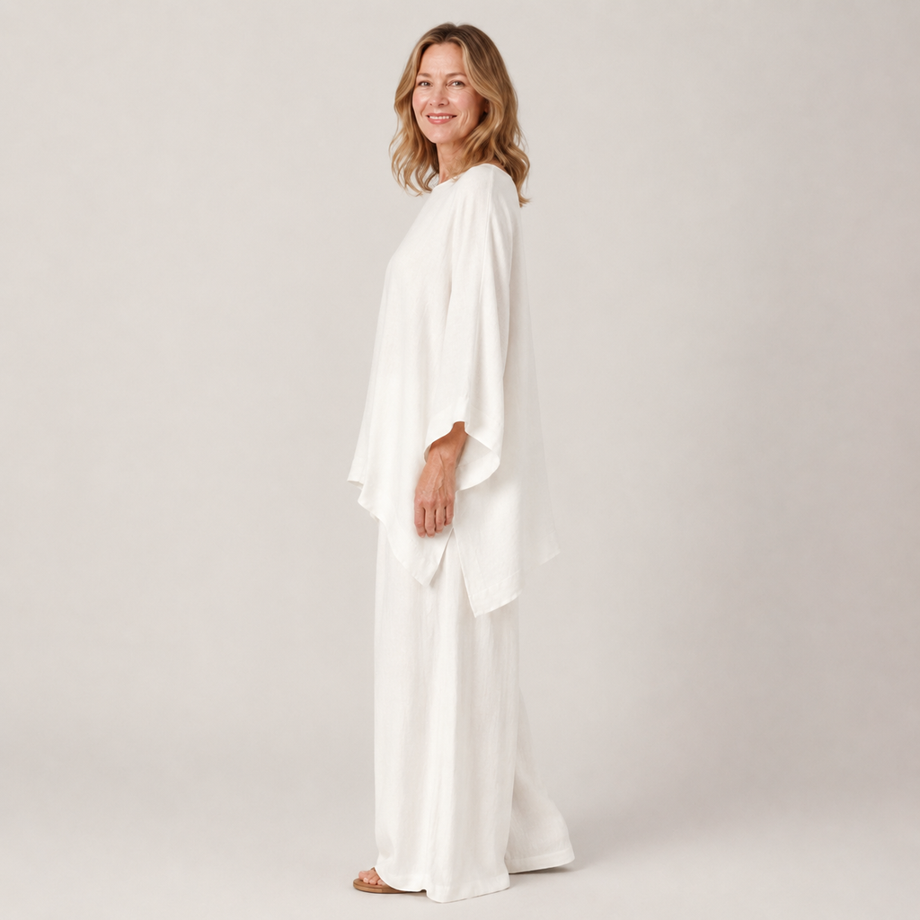 Clara Oversized Linen Set — Women's Batwing Top Wide Leg Trouser Set