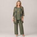 Clara Palm Print 3-Piece Set — Women's Duster Jacket Top Trousers Set