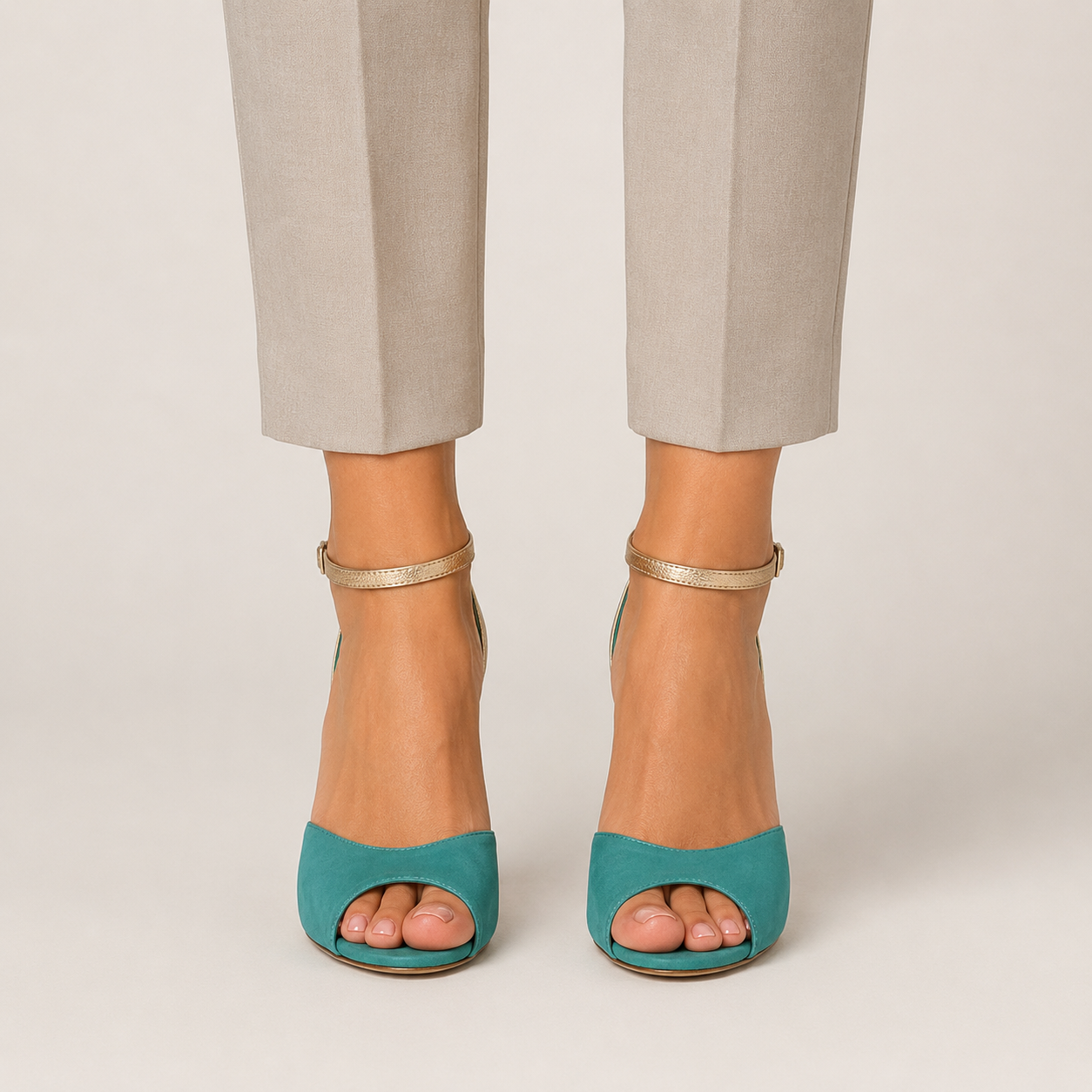 Clara Peep-Toe Stiletto Sandal — Women's Two-Tone Gold Ankle Strap Heel