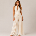 Clara Plissé Zip Jumpsuit — Women's Sleeveless Wide Leg Evening Jumpsuit