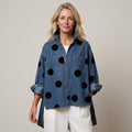 Women's Polka Dot Overshirt — Oversized Denim Shacket with Pockets