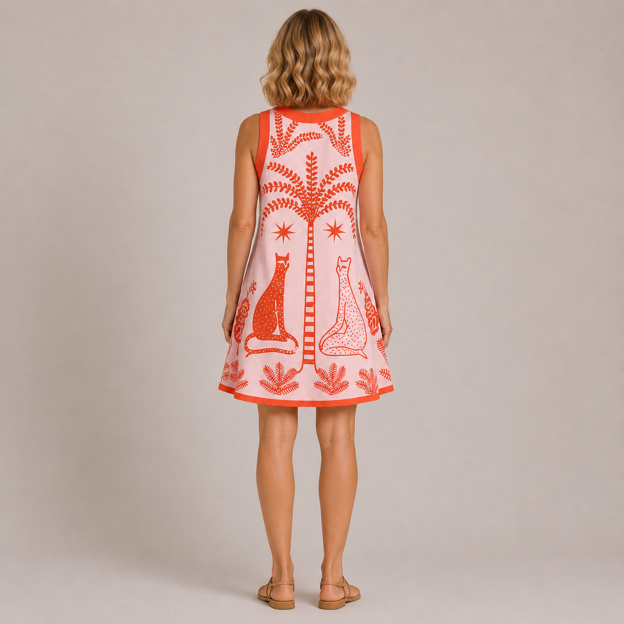 Clara Printed Halter Mini Dress — Women's Sleeveless Round Neck Summer Dress