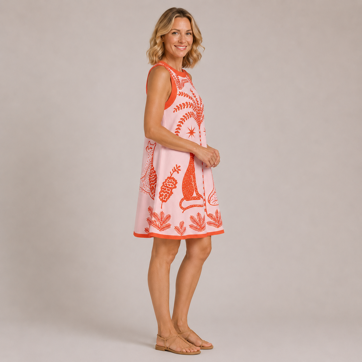Clara Printed Halter Mini Dress — Women's Sleeveless Round Neck Summer Dress