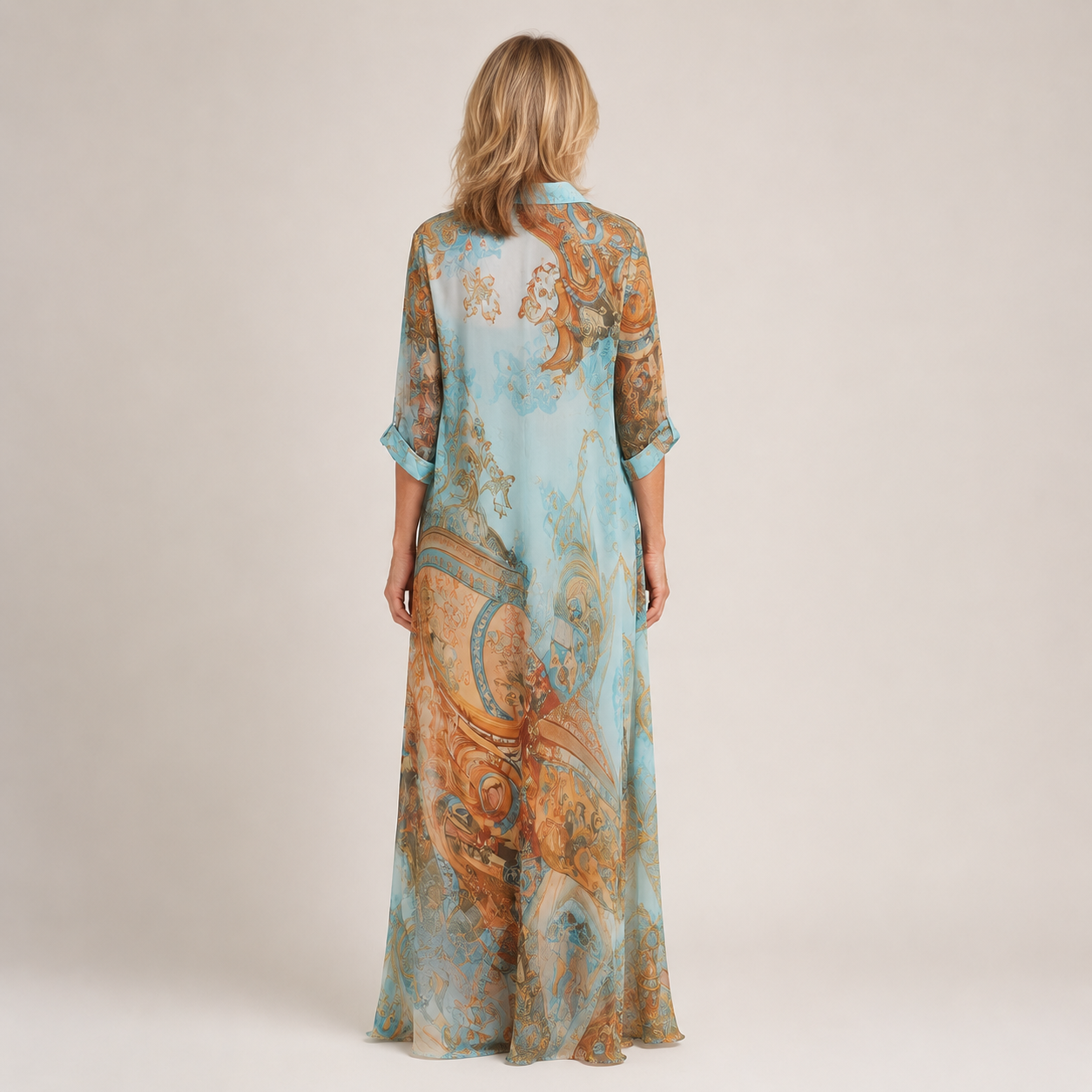 Clara Printed Maxi Shirt Dress — Women's Long Sleeve Button Down Dress