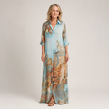 Clara Printed Maxi Shirt Dress — Women's Long Sleeve Button Down Dress